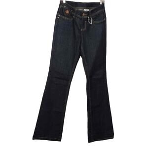 DEREON womens bootcut jeans 7/8x34 dark blue stretch denim Y2K tall